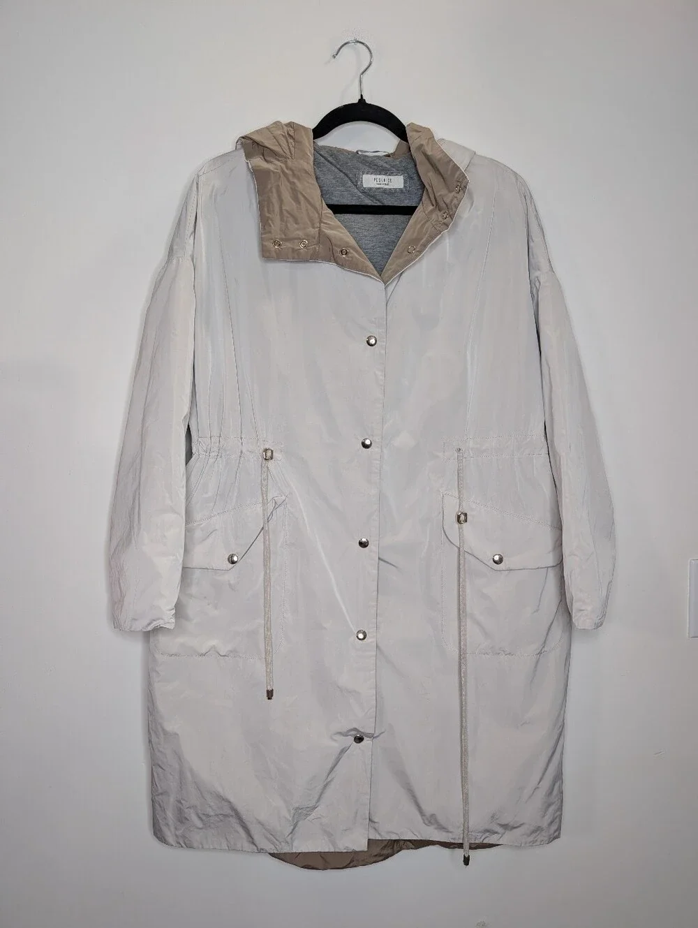 Peserico Made in Italy Hooded Long Parka Jacket Wool Silk Cashmere Lining Large